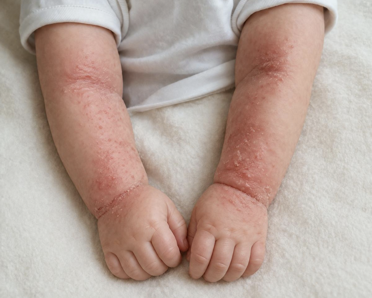 Child with skin condition being examined by a doctor